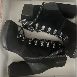 Gianni Bini: Black lace up heeled suede combat boots